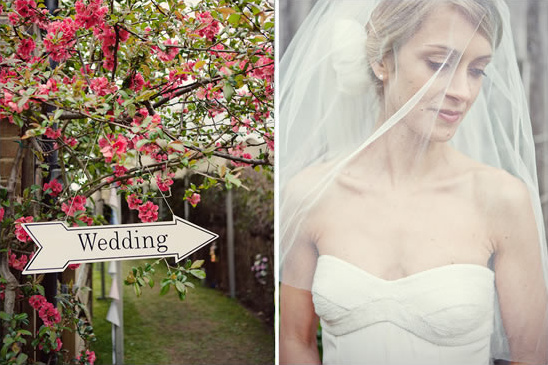 Wedding sign with bride and flowers for romantic day