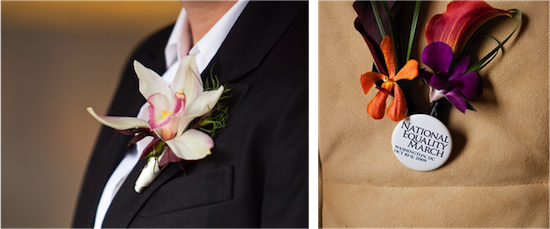 Orchid corsage and National Equality March button