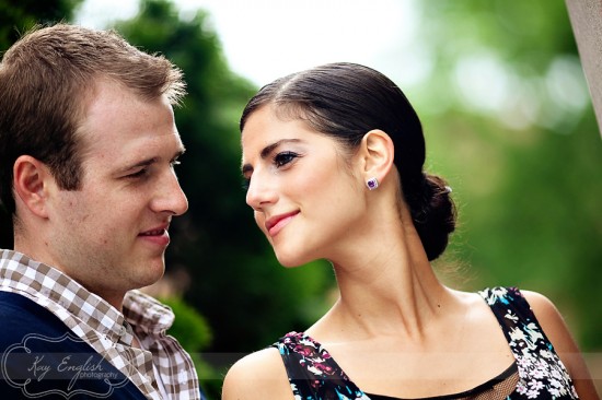 Romantic couple gazing lovingly at each other outdoors