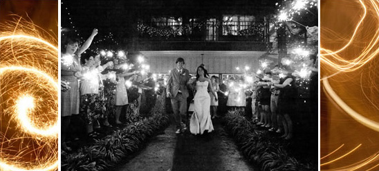 Sparkler wedding reception at night