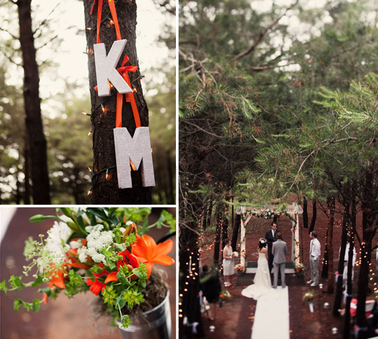 Forest wedding ceremony with initials
