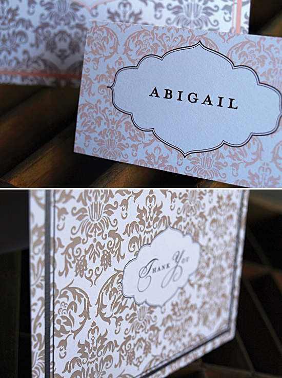 Elegant damask thank you note for Abigail