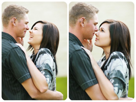Smiling couple in love gazing at each other in a tender embrace
