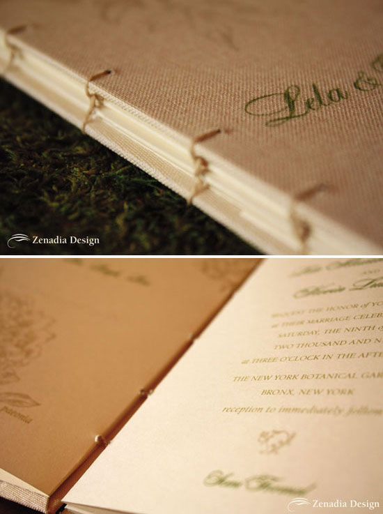 Elegant hand-bound wedding invitation book