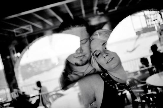 Romantic couple embracing, black and white photo