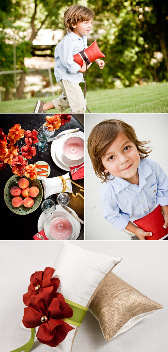 Boy playing in the grass and detail of home decor
