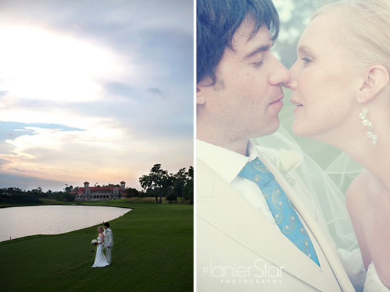portraits of bride and groom on fairway at TPC Sawgrass
