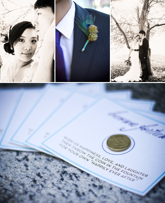 Elegant wedding details coin wish card bride groom