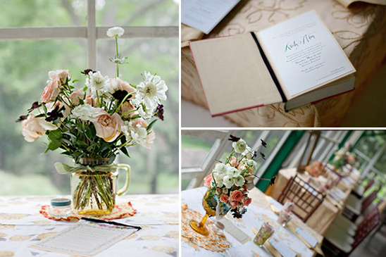 Elegant wedding reception decor with floral arrangements