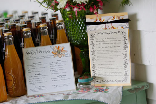 Wedding details menu and drinks rustic reception