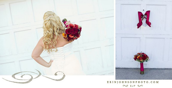 Bride holding autumnal wedding bouquet
