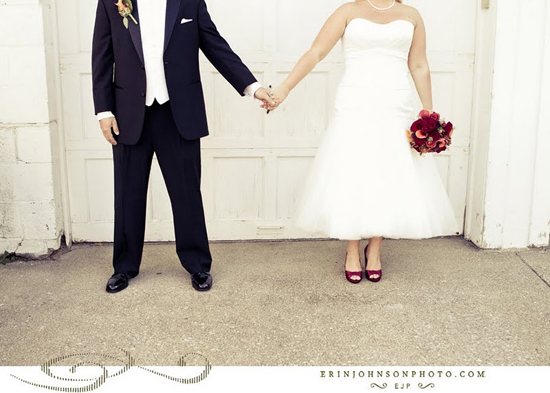 Couple holding hands wedding day photo