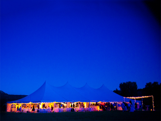 Evening event tent party under blue sky