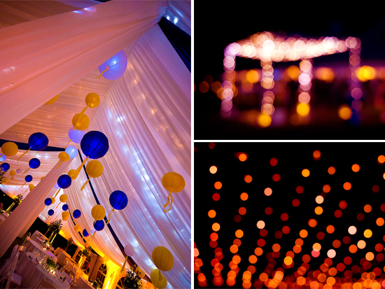 Colorful party decorations with lights