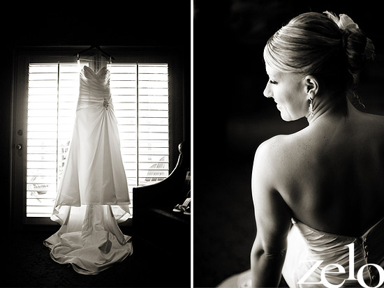 Bride and dress details black and white wedding day