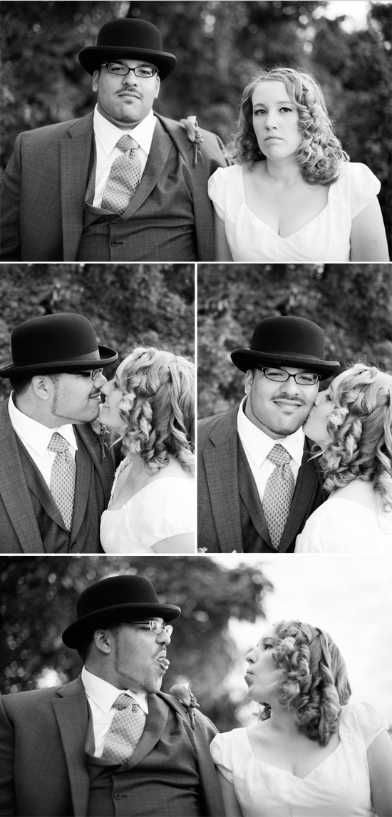 Happy couples kissing in vintage attire
