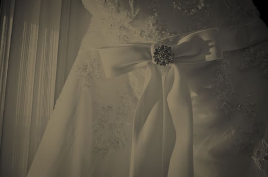 detail of bridal gown