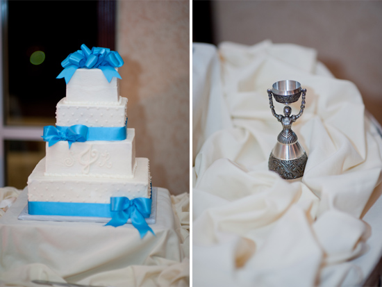 Wedding cake with ribbon trim