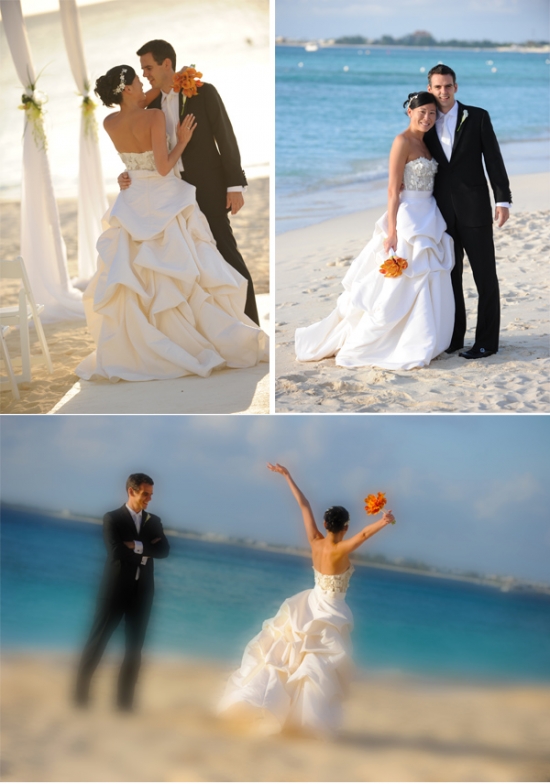 Beach wedding couple in elegant attire