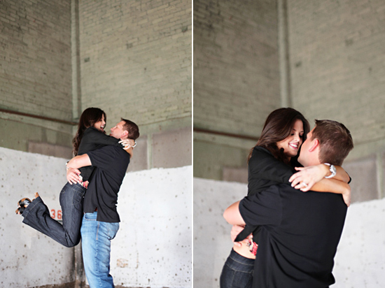 Loving couple embracing happily in a building, engagement