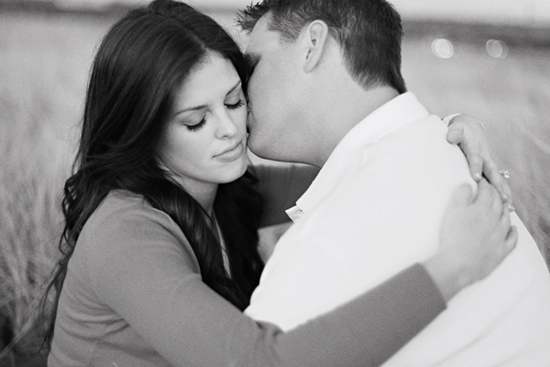 Romantic black and white photo of a couple sharing a loving moment