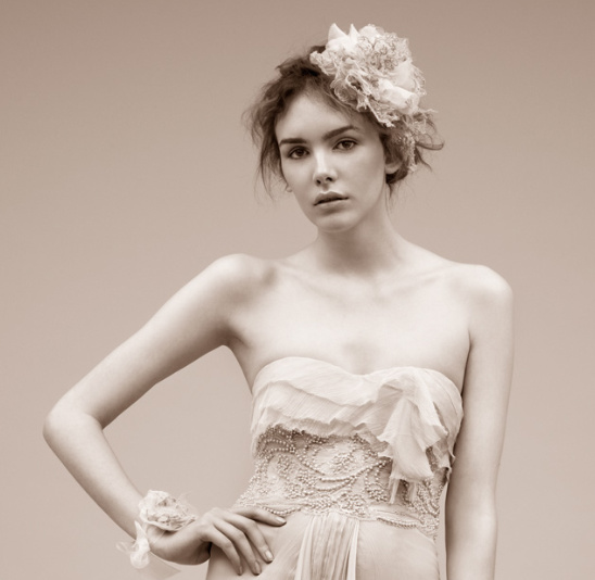 Elegant woman in a delicate wedding dress