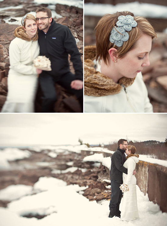 Winter wedding couple portrait snowy landscape