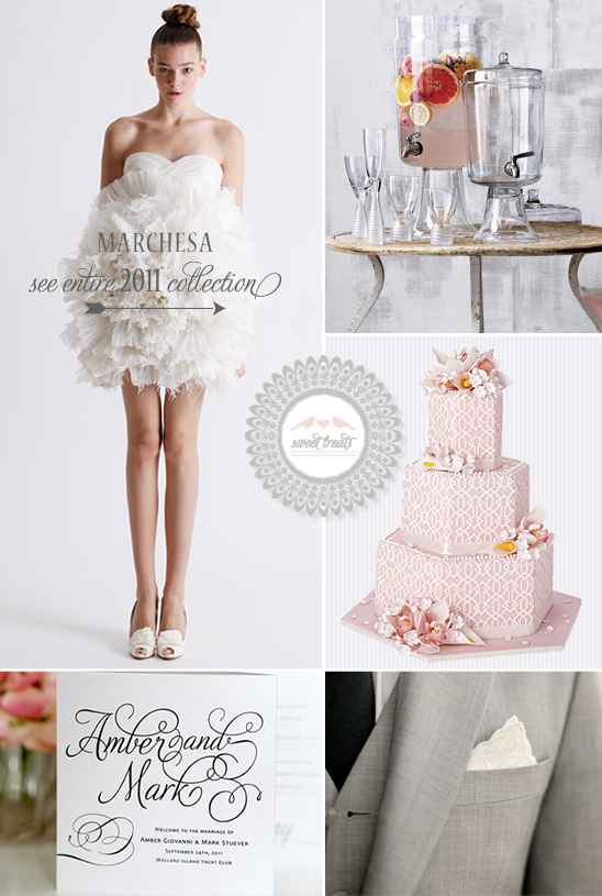 Marchesa bridal inspiration with wedding cake and invitation details
