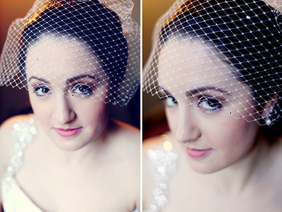 Bride with veil looking up, eyes meet camera, elegant wedding