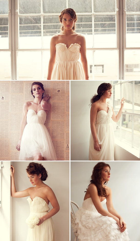 Elegant bride in multiple poses wearing a strapless wedding dress