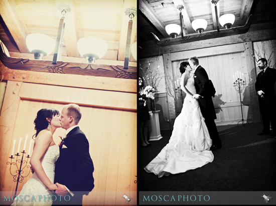 Wedding couple sharing a kiss during their special ceremony