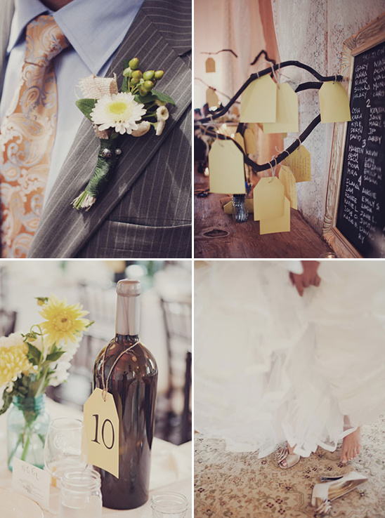 Vintage chic wedding details groom attire and decor