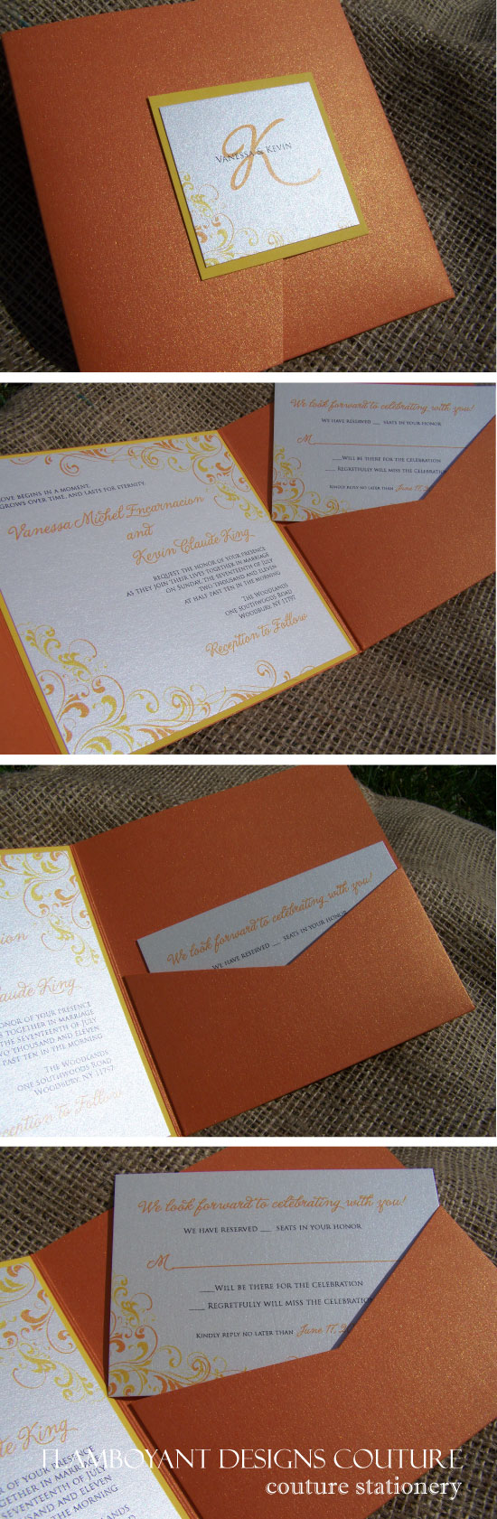 Citrus Theme Pocket Fold Wedding Invitations