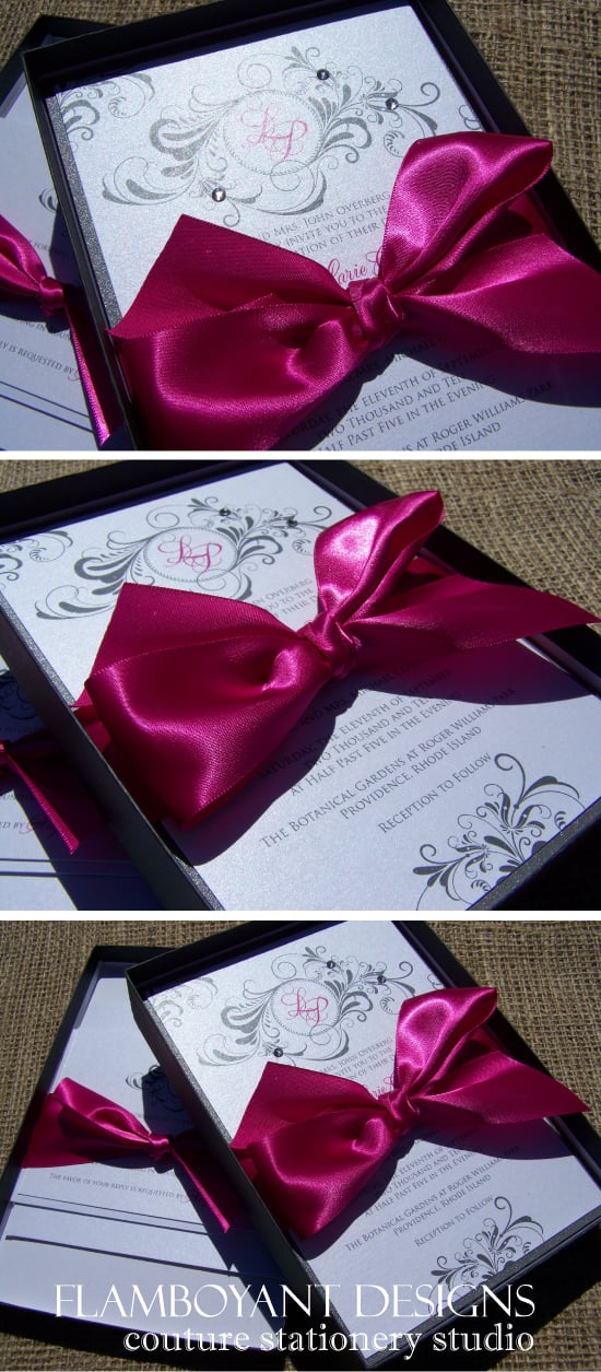 Fuchsia & Silver Boxed Wedding Invitations