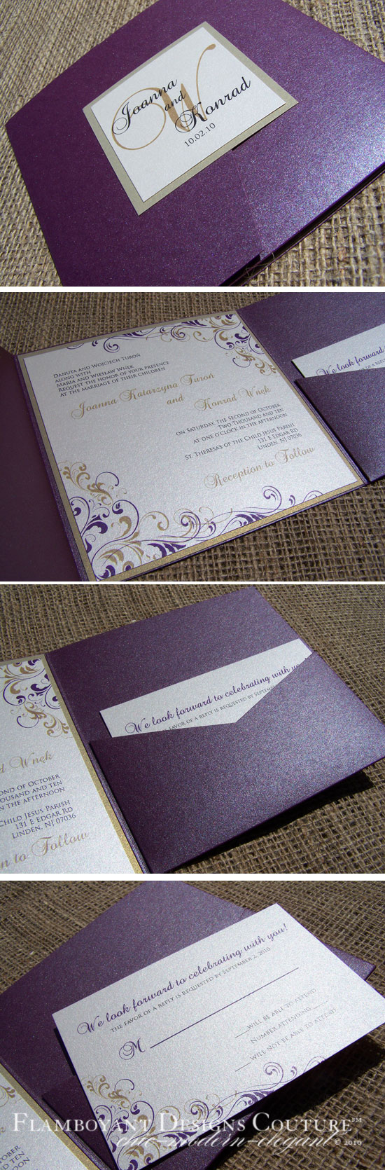 Plum and Gold Pocket Fold Invitations