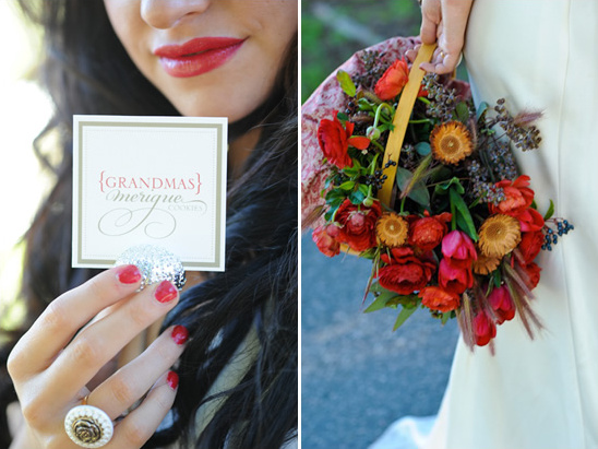 Grandmas meringue cookies, floral basket wedding detail