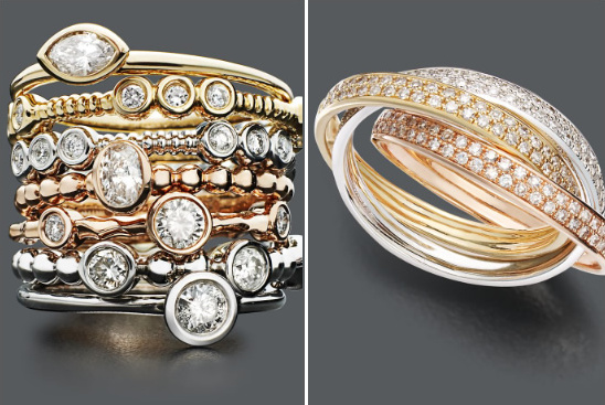 Elegant diamond rings in gold and platinum