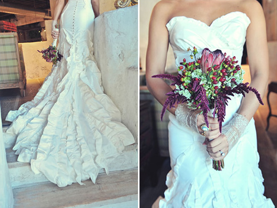 Beautiful wedding dress and bouquet