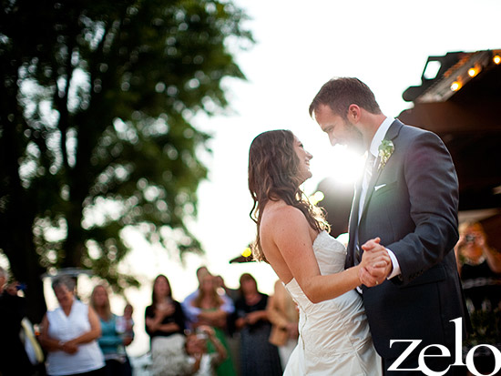 Bride and groom sharing first dance on wedding day