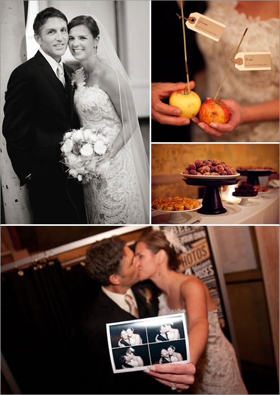 Elegant black and white wedding photo collage with couple