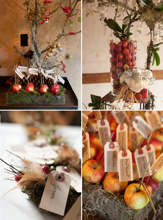 Autumn wedding place cards with apples