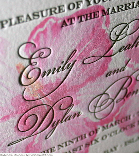 Watercolor + Letterpress Wedding Invitations