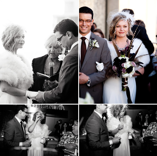 Bride and groom on their vintage wedding day ceremony