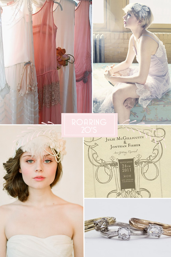 Roaring 20s themed wedding inspiration collage