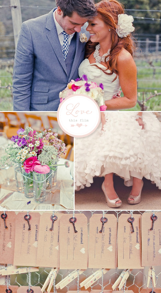Wedding collage of a couple flowers shoes and key tags