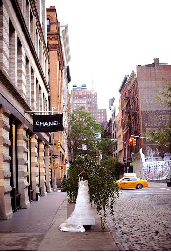 Wedding dress displayed outside Chanel boutique in NYC