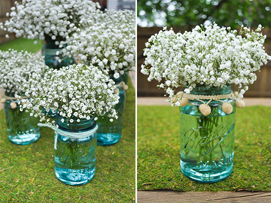 blue mason jar wedding florals
