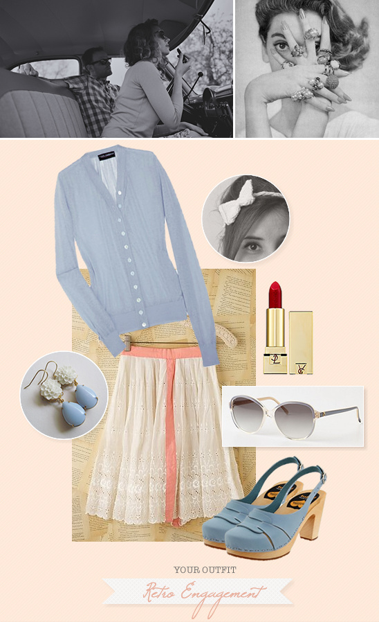 Retro style clothing and accessories collage display