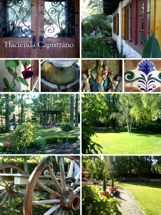 Hacienda Capistrano collage of gardens and historic art