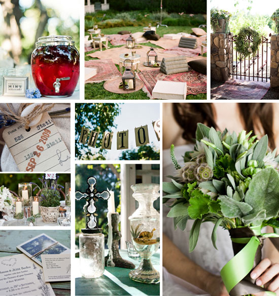 Collage of elements from a rustic wedding or event